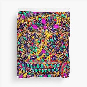 Mardi Gras Sugar Skull Psychedelic Art Duvet Cover