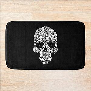 White Flowers and Vines Sugar Skull Design Bath Mat