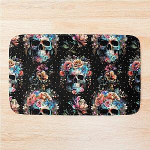 Watercolor Sugar Skulls And Flowers Bath Mat