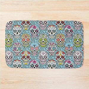 Sugar Skull Mexican Light Blue Bath Mat