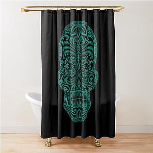 Intricate Teal Blue and Black Sugar Skull Shower Curtain