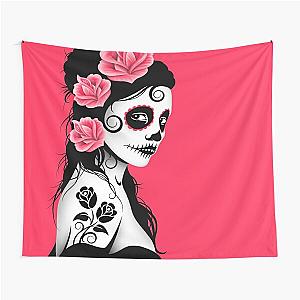 Pink Day of the Dead Sugar Skull Girl Tapestry