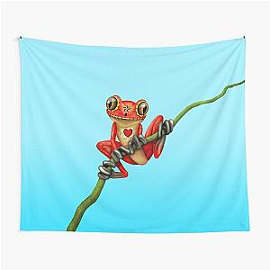 Red Day of the Dead Sugar Skull Tree Frog Tapestry