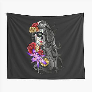 Sugar Skull Day of the Dead Tattoo Colorful Flowers Gift Tapestry