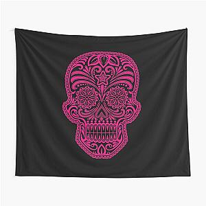 Intricate Pink and Black Sugar Skull Tapestry