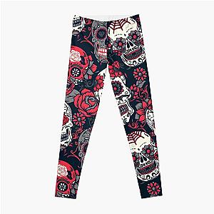 Sugar Skull Pattern Red Leggings