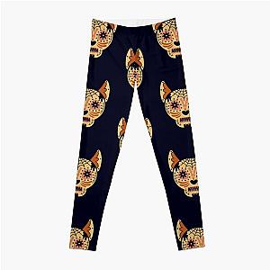 Day of the Dead Cat Sugar Skull Halloween Leggings