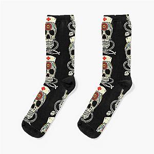 Nurse Sugar Skull Stethoscope RN Medical Halloween Costume Socks