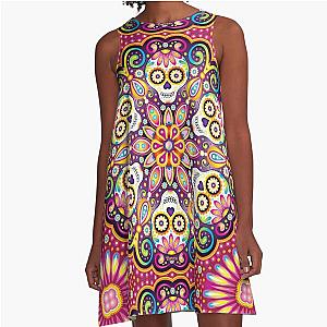 Sugar Skull Mandala - Day of the Dead Mandala Art by Thaneeya McArdle A-Line Dress