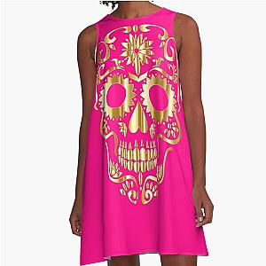 Sugar Skull Fluro Pink A-Line Dress