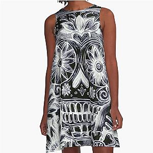 UV Black Light Sugar skull Chalk Art A-Line Dress