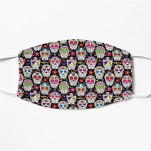 brightly colored sugar skulls on a black background Flat Mask