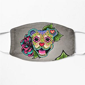 Smiling Pit Bull in Fawn - Day of the Dead Happy Pitbull - Sugar Skull Dog Flat Mask