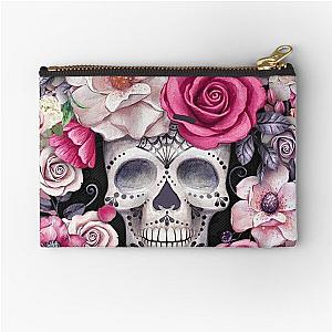 Floral Sugar Skull Zipper Pouch