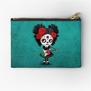 Sugar Skull Girl Playing Mexican Flag Guitar Zipper Pouch