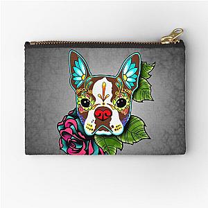 Boston Terrier in Red - Day of the Dead Sugar Skull Dog Zipper Pouch