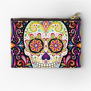 Psychedelic Sugar Skull - Colorful Art by Thaneeya McArdle Zipper Pouch