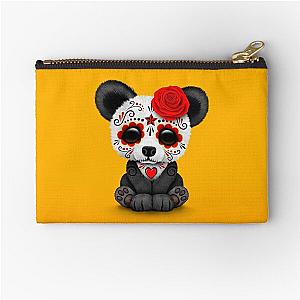 Red Day of the Dead Sugar Skull Panda on Yellow Zipper Pouch