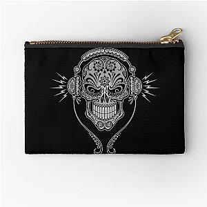 Gray and Black DJ Sugar Skull Zipper Pouch