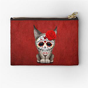 Red Day of the Dead Sugar Skull Lynx Cub Zipper Pouch