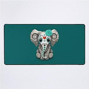 Teal Blue Day of the Dead Sugar Skull Baby Elephant Desk Mat