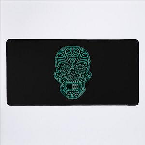 Intricate Teal Blue and Black Sugar Skull Desk Mat