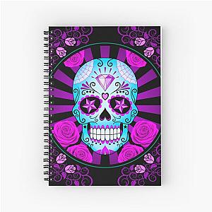 Blue and Purple Sugar Skull with Roses  Spiral Notebook