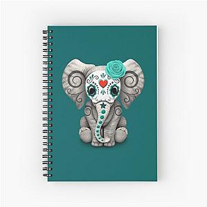 Teal Blue Day of the Dead Sugar Skull Baby Elephant Spiral Notebook