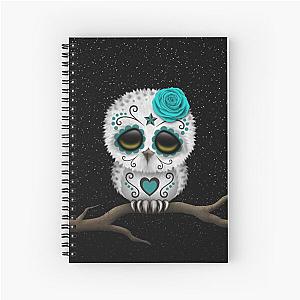 Cute Teal Blue Day of the Dead Sugar Skull Owl Spiral Notebook