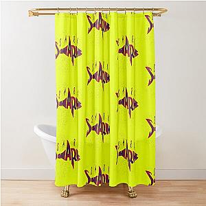 of Big Shark Swimming In Typography Shower Curtain