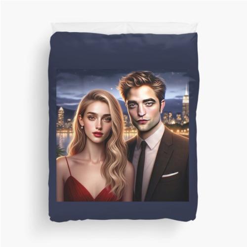 Design features a couple looking similar to Suki Waterhouse and Robert Pattinson Duvet Cover