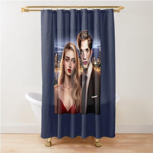 Design features a couple looking similar to Suki Waterhouse and Robert Pattinson Shower Curtain