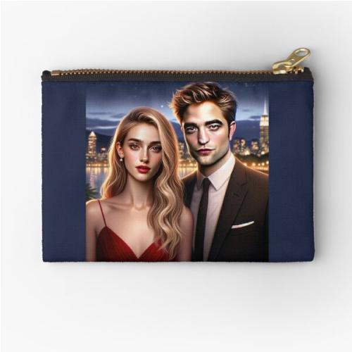 Design features a couple looking similar to Suki Waterhouse and Robert Pattinson Zipper Pouch