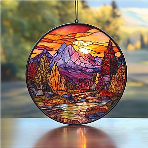 Mountain range SunSet window hanging, sunrise Window Hanging Suncatcher