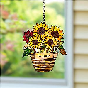 Personalize Sunflower Basket Suncatcher, Sunflower Acrylic Window Hanging Decor