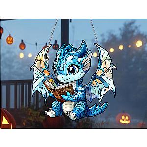 Dragon Reading Book Acrylic Suncatcher Ornament