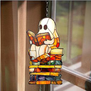 Halloween Ghost Reading Book Acrylic Suncatcher Cute Halloween