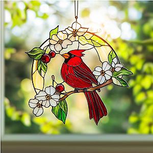 Red Cardinal Acrylic Window Hanging, Red Bird Suncatcher