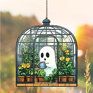 Cute Ghost Plant Acrylic Suncatcher Cute Boo With Plant Lover Window Hanging Ornament