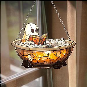 Cute Ghost Reading Book Bathroom Acrylic Suncatcher Ghost In Bathtub Window