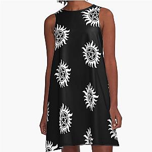 Black & White Anti Posession Symbol Supernatural A-Line Dress