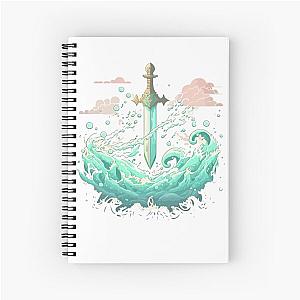 Water Element Sword 3, Game Art, RPG, Pastel Color Spiral Notebook