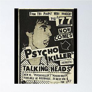 Psycho Killer - Talking Heads post-punk concert poster 1977 Poster Poster