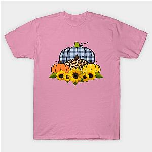 Plaid and Leopard  Print Pumpkin with Sunflowers Fall Autumn T-Shirt TP1201