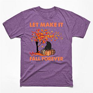 Let's Make It Fall Forever Leopard Pumpkin and Black Cat Fall Thanksgiving T-Shirt TP1201