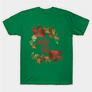 Hello Fall Pretty Fall Leaves Autumn Gift For Women T-Shirt TP1201