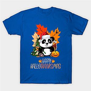 Happy Hallothanksmas panda Halloween Thanksgiving Christmas T-Shirt TP1201