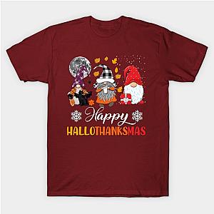 Happy HalloThanksMas Halloween Thanksgiving Christmas Gnomes T-Shirt TP1201