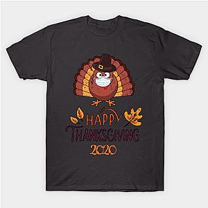 Happy Thanksgiving 2020 - Funny Mask Wearing Turkey - Gift for Thanksgiving Day - Multi Color Lettering &amp; Design - Distressed Look T-Shirt TP1201