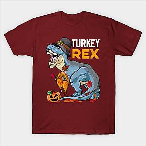 Dinosaur Thanksgiving Turkey Saurus T Rex Pilgrim Kids Boys T-Shirt TP1201